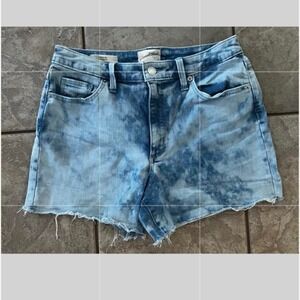 Universal Thread High Rise Midi Denim Shorts Blue Acid Wash Raw Hem Size 8/29R